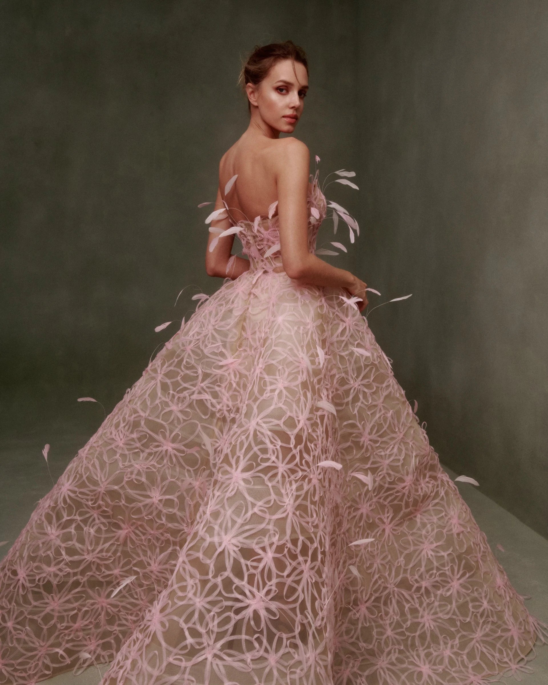 Ethereal Pink Floral Lace Wedding Dress Bridal and Formal Ethereal Pink Floral Lace Wedding Dress Bridal and Formal
