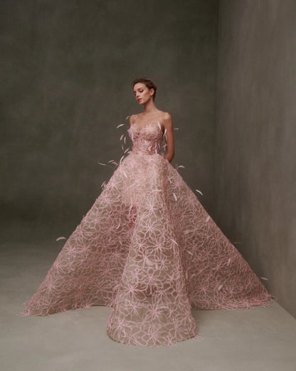 Ethereal Pink Floral Lace Wedding Dress Bridal and Formal Ethereal Pink Floral Lace Wedding Dress Bridal and Formal