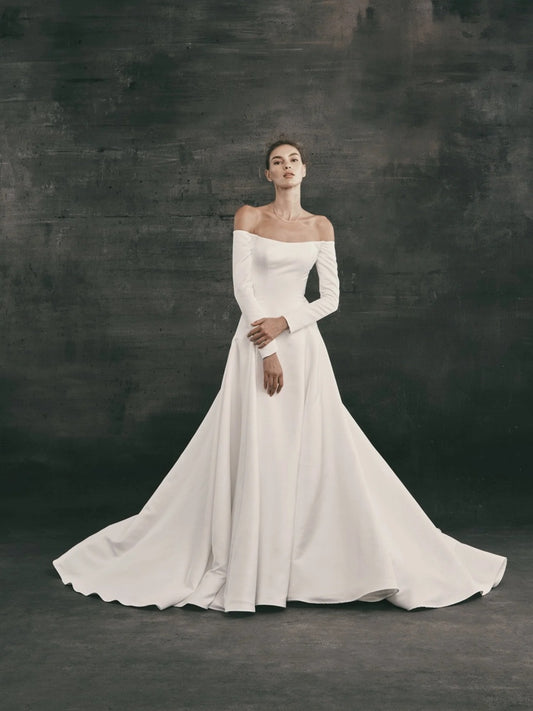 Off-the-Shoulder Long Sleeve Wedding Dress