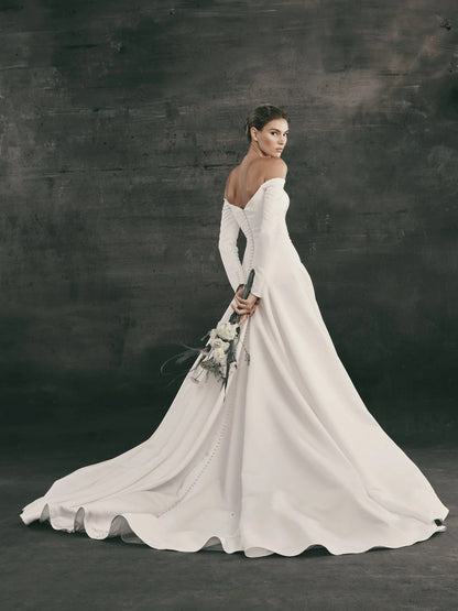 Off-the-Shoulder Long Sleeve Wedding Dress