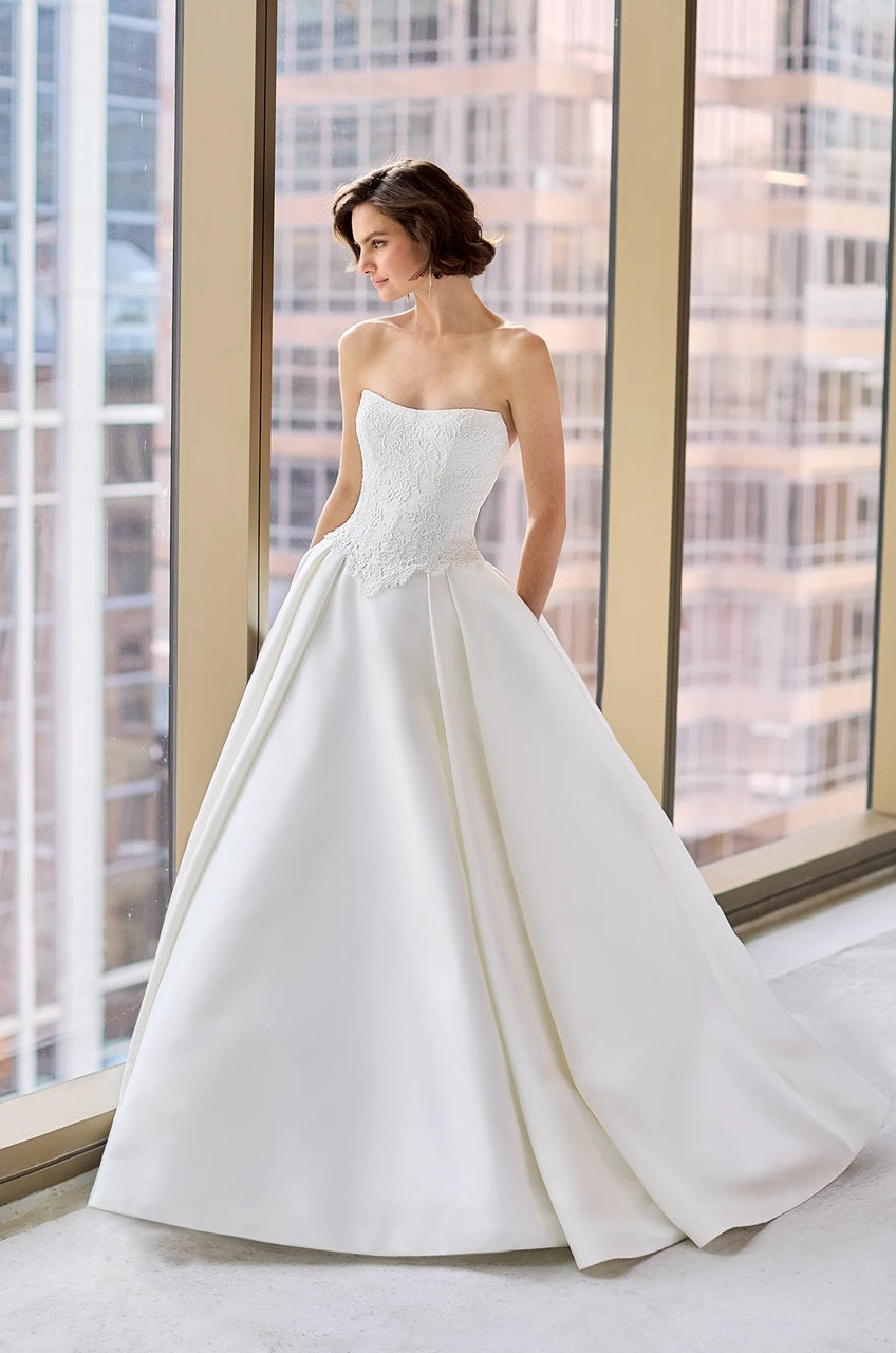 Lace Bodice Duchesse Satin Ball Gown Wedding Dress
