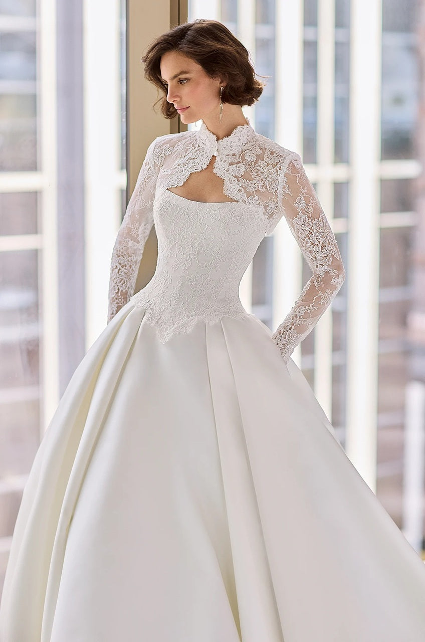 Lace Bodice Duchesse Satin Ball Gown Wedding Dress