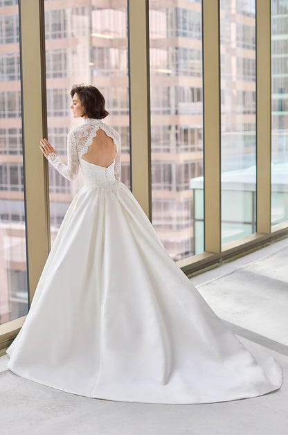 Lace Bodice Duchesse Satin Ball Gown Wedding Dress