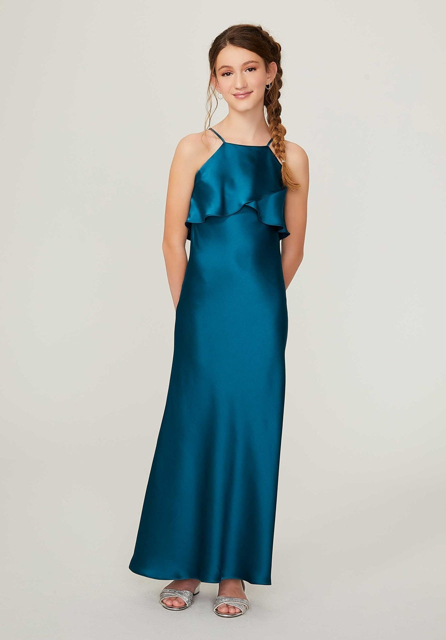 Flounced Silky Satin Junior Bridesmaid Dress