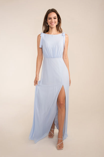 Sabrina Neckline Poly Chiffon Bridesmaid Dress