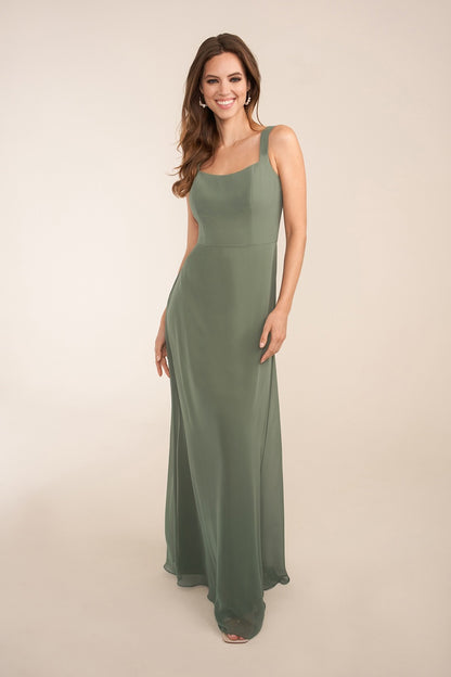 Sculpted Neckline Poly Chiffon Bridesmaid Dress