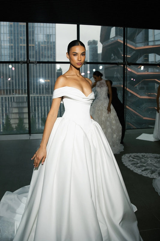 Modern Off-the-Shoulder Draped Wedding Dress