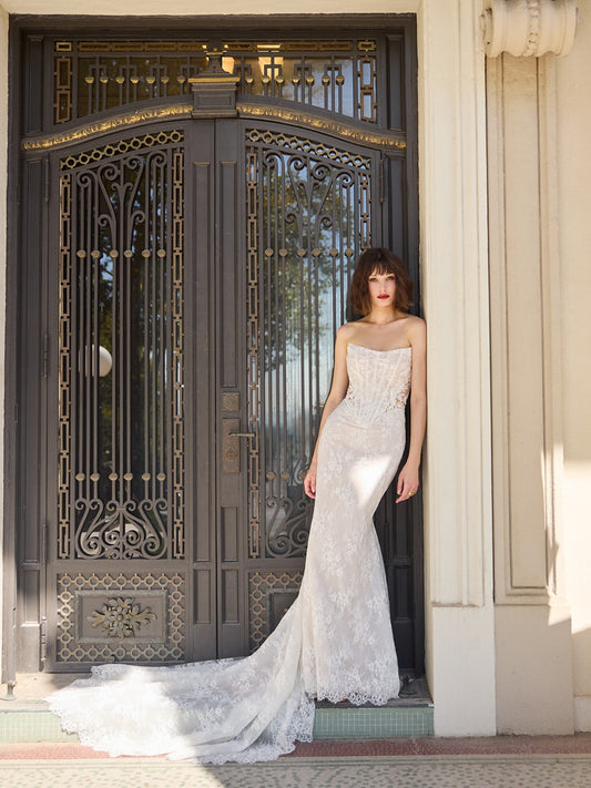 ariel formal dresses Plus-Size Classic Satin A-Line Wedding Dress With Illusion Sleeves