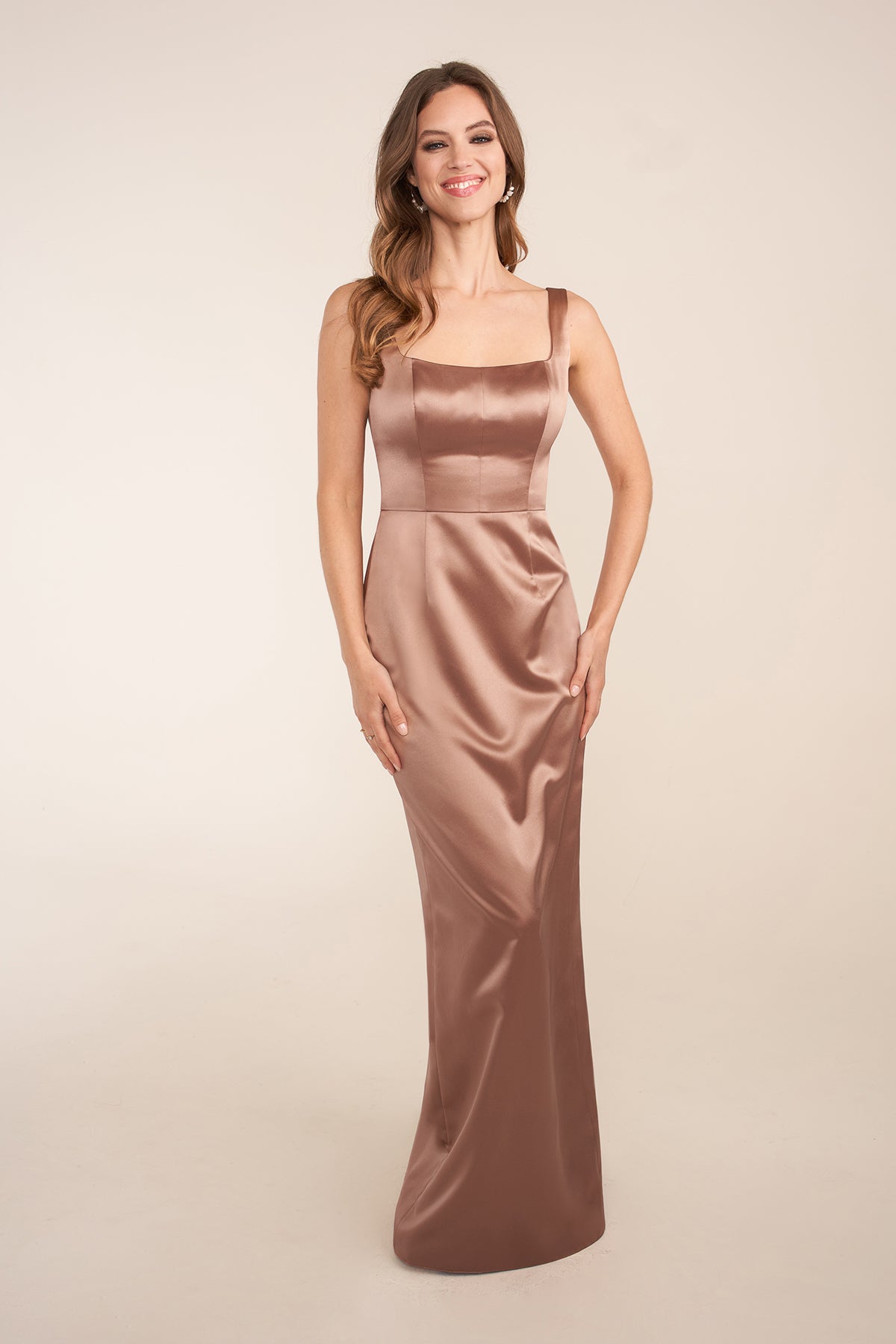 Square Neck Marquis Satin Bridesmaid Dress