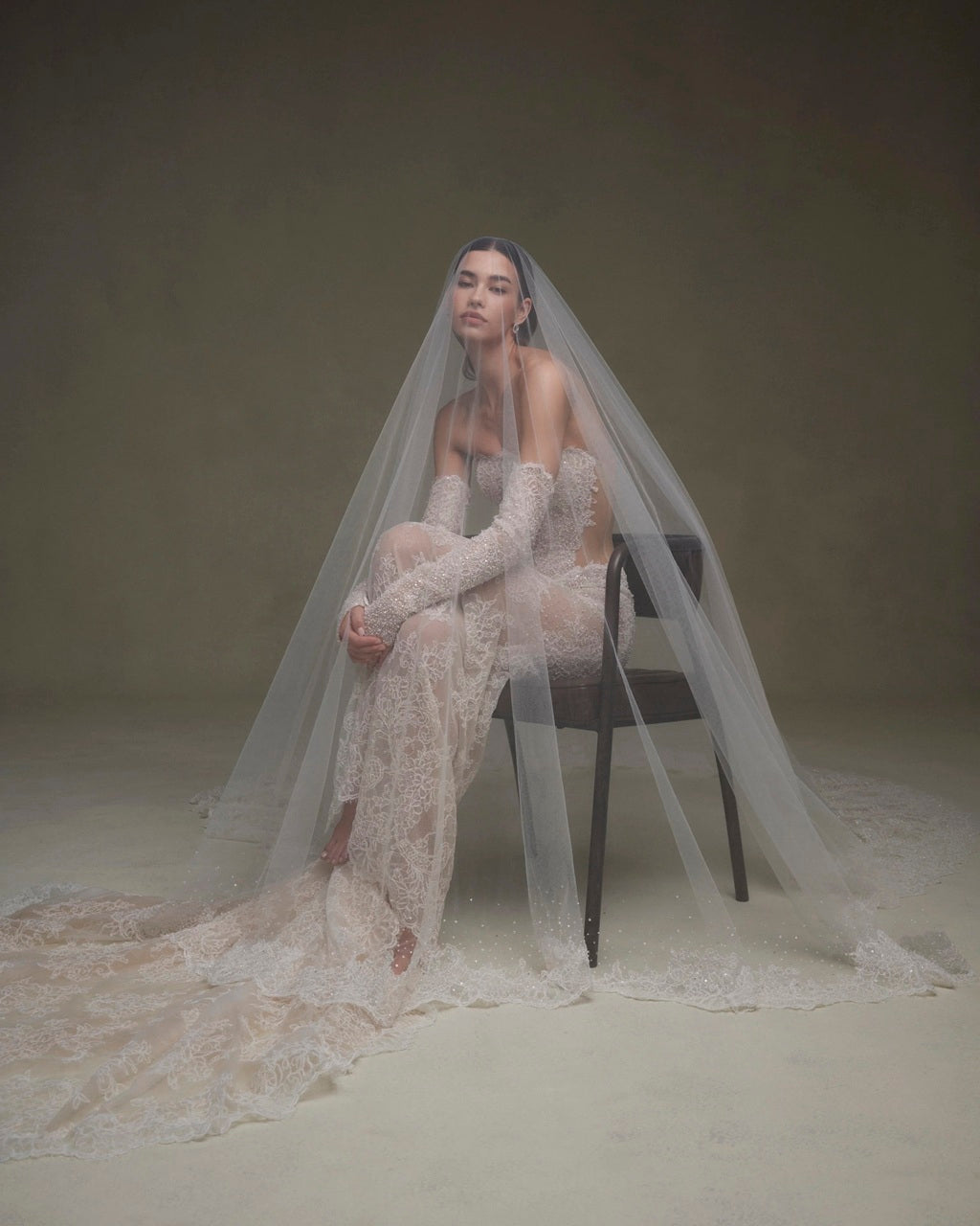 Strapless Lace Mermaid Wedding Dress with Sleeves