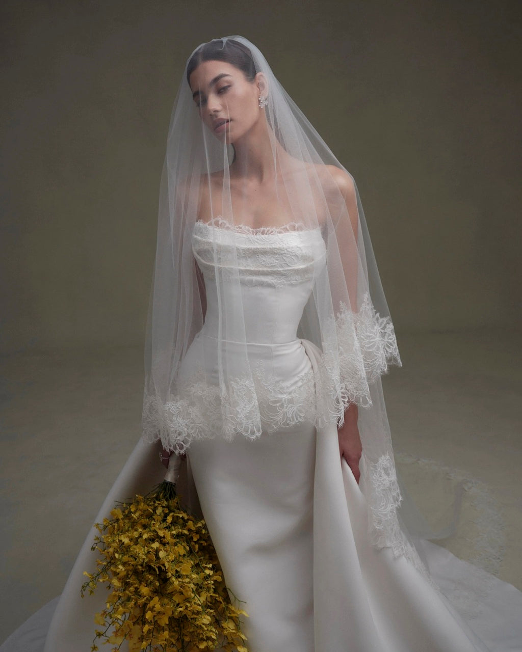 Strapless Mikado Wedding Dress with Lace Detail