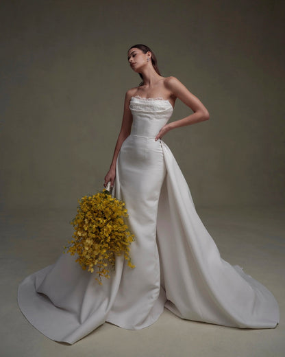 Strapless Mikado Wedding Dress with Lace Detail