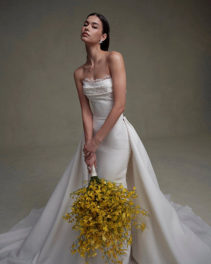 Strapless Mikado Wedding Dress with Lace Detail