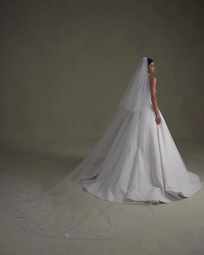 Sequin Floral Strapless Mikado Wedding Dress