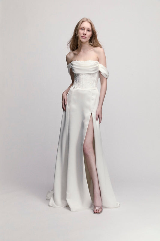 Poppy with Arm Swags Wedding Dress