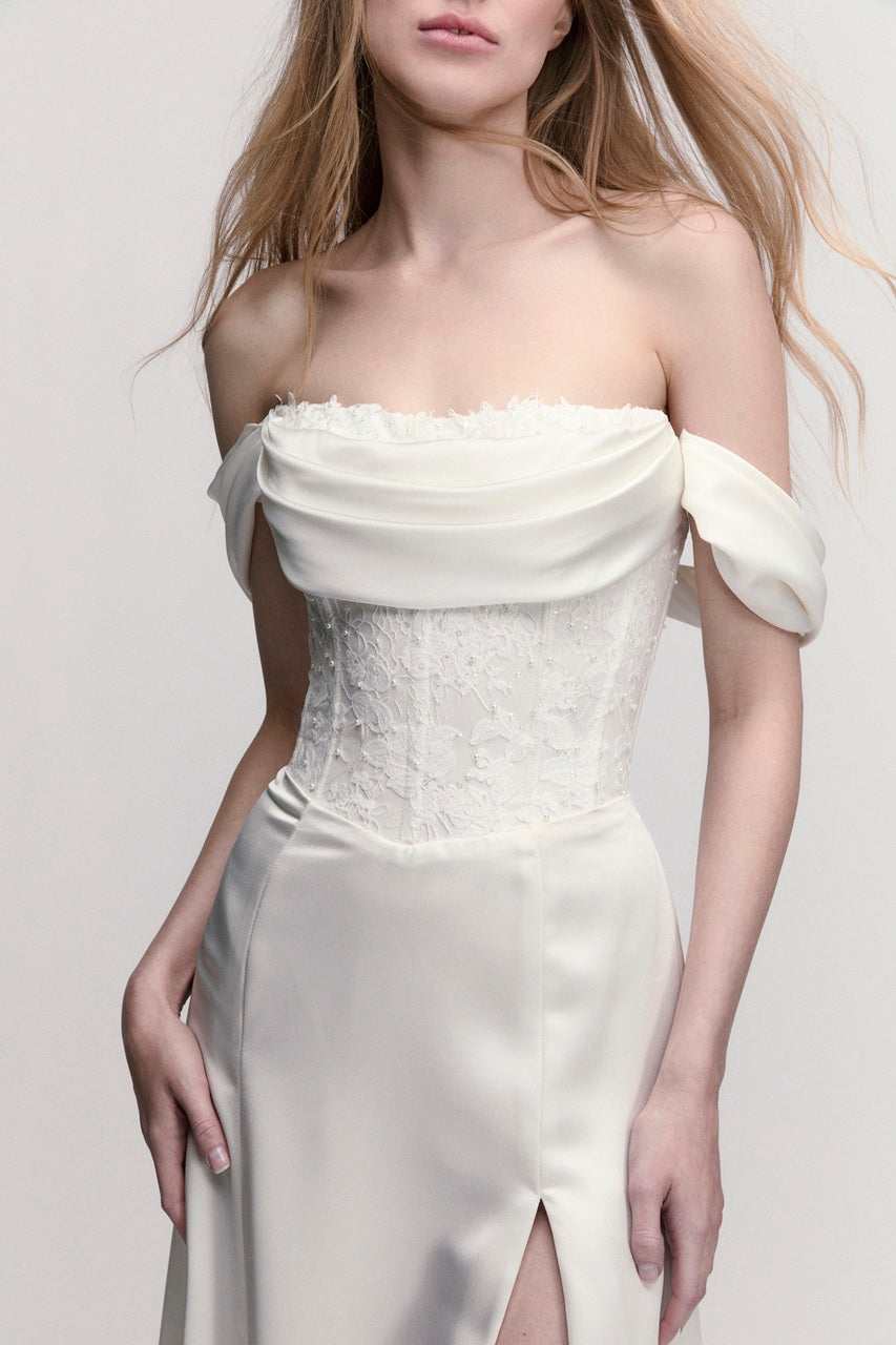 Poppy with Arm Swags Wedding Dress